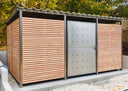 Überdachung aus Holz und Metall, ideal als Mülltonnenbox oder Fahrradunterstand, modern gestaltet