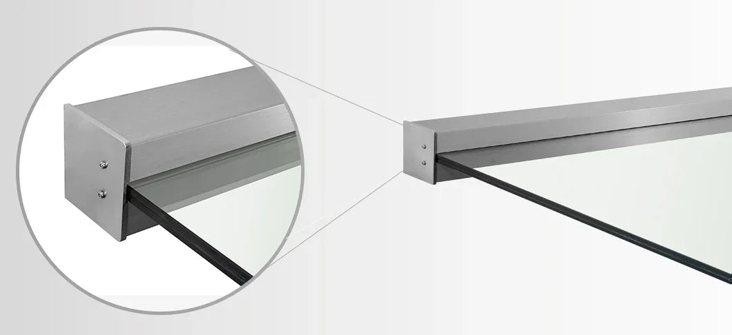 Modernes Aluminium Vordach mit VSG Glas, Detailansicht der Wandbefestigung