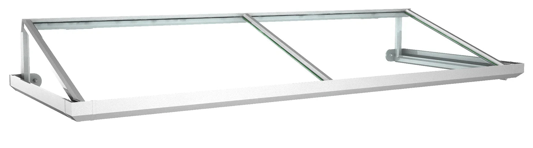 Modernes Vordach aus Aluminium mit Glasfüllung, minimalistisches Design für Eingangsbereich