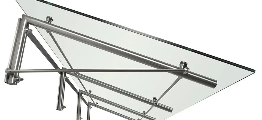 Vordach aus Edelstahl und Glas, modernes Design, stabile Wandhalterung, Haustürüberdachung