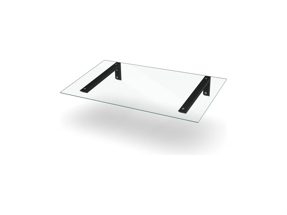 Vordach Erlangen 1500 mm mit schwarzen Konsolen und Klarglas, zwei Konsolen #Material Dach_Klarglas