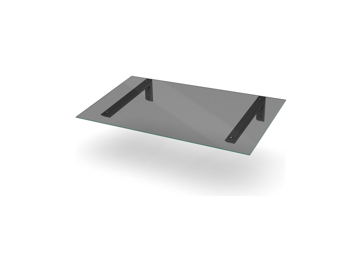 Vordach Erlangen 1500 mm mit silbernen Konsolen und getöntem Glas, zwei Konsolen #Material Dach_Getöntes Glas