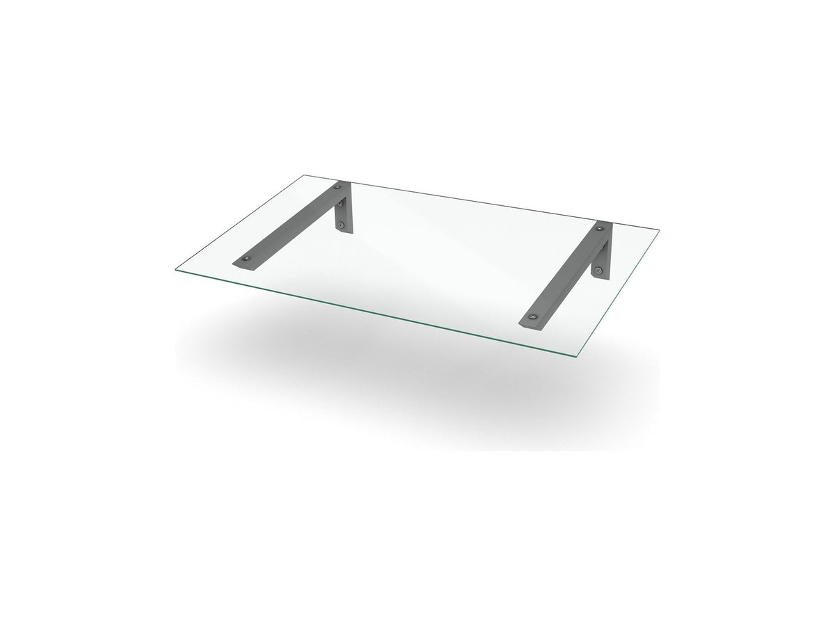 Vordach Erlangen 1500 mm mit silbernen Konsolen und Klarglas, zwei Konsolen #Material Dach_Klarglas