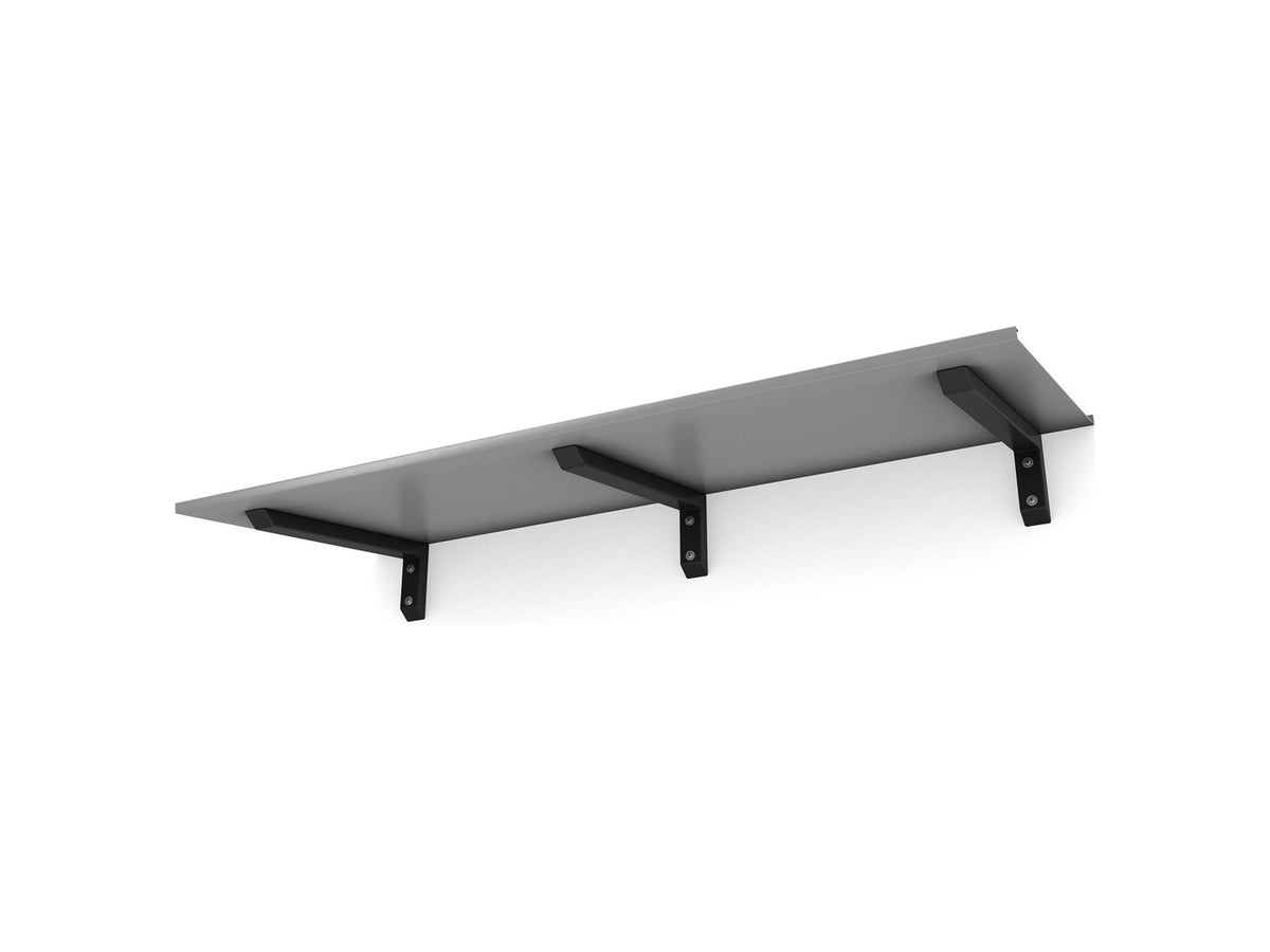 Vordach Erlangen 2000 mm von unten, silbernes Aluminiumdach mit schwarzen Konsolen #Material Dach_Aluminium Silber