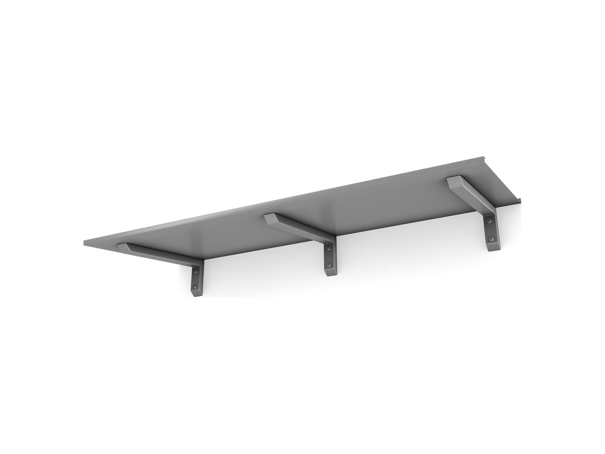 Vordach Erlangen 2000 mm von unten, silbernes Aluminiumdach mit silbernen Konsolen #Material Dach_Aluminium Silber