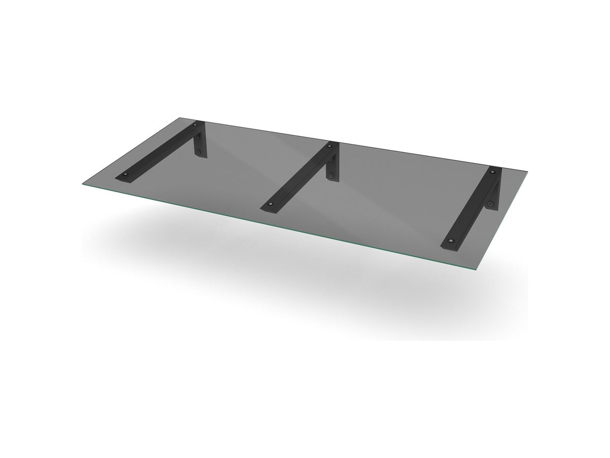 Vordach Erlangen 2000 mm mit silbernen Konsolen und getöntem Glas, drei Konsolen #Material Dach_Getöntes Glas