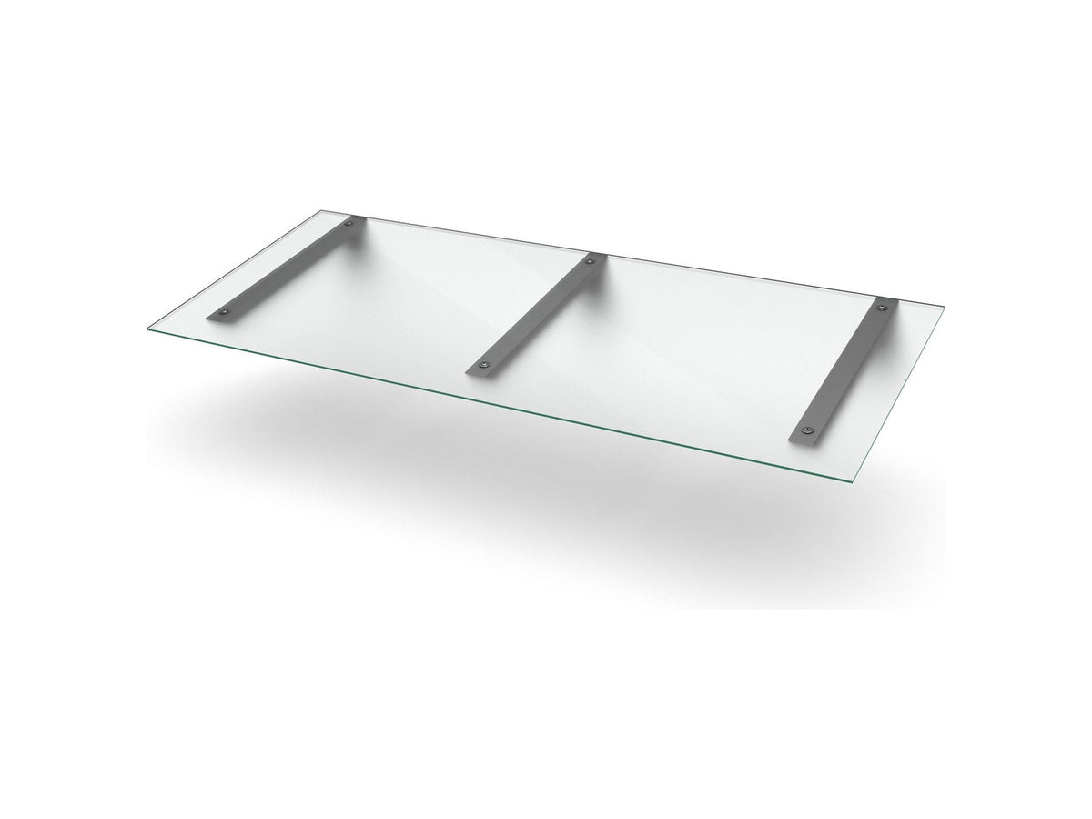 Vordach Erlangen 2000 mm mit silbernen Konsolen und satiniertem Milchglas, drei Konsolen #Material Dach_Milchglas