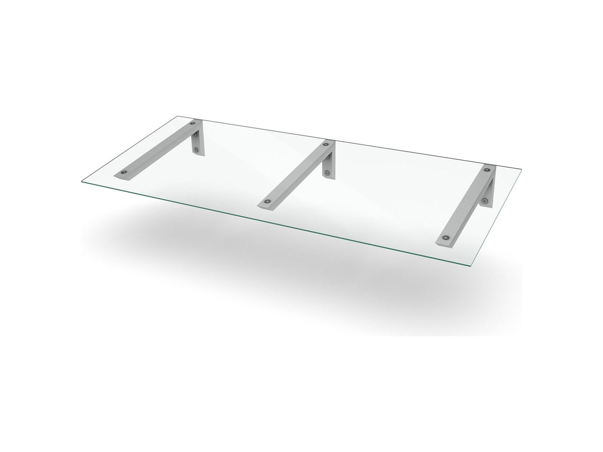 Vordach Erlangen 2000 mm mit weißen Konsolen und Klarglas, drei Konsolen #Material Dach_Klarglas