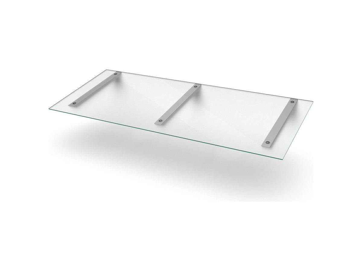 Vordach Erlangen 2000 mm mit weißen Konsolen und satiniertem Milchglas, drei Konsolen #Material Dach_Milchglas
