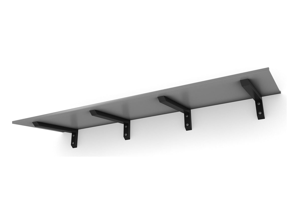 Vordach Erlangen 2500 mm von unten, silbernes Aluminiumdach mit schwarzen Konsolen #Material Dach_Aluminium Silber