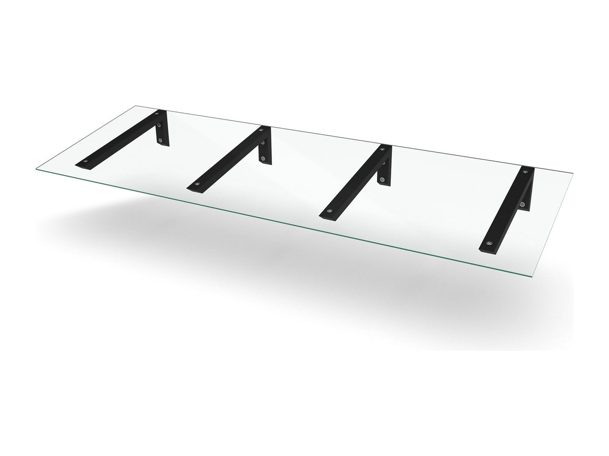 Vordach Erlangen 2500 mm mit schwarzen Konsolen und Klarglas, vier Konsolen #Material Dach_Klarglas