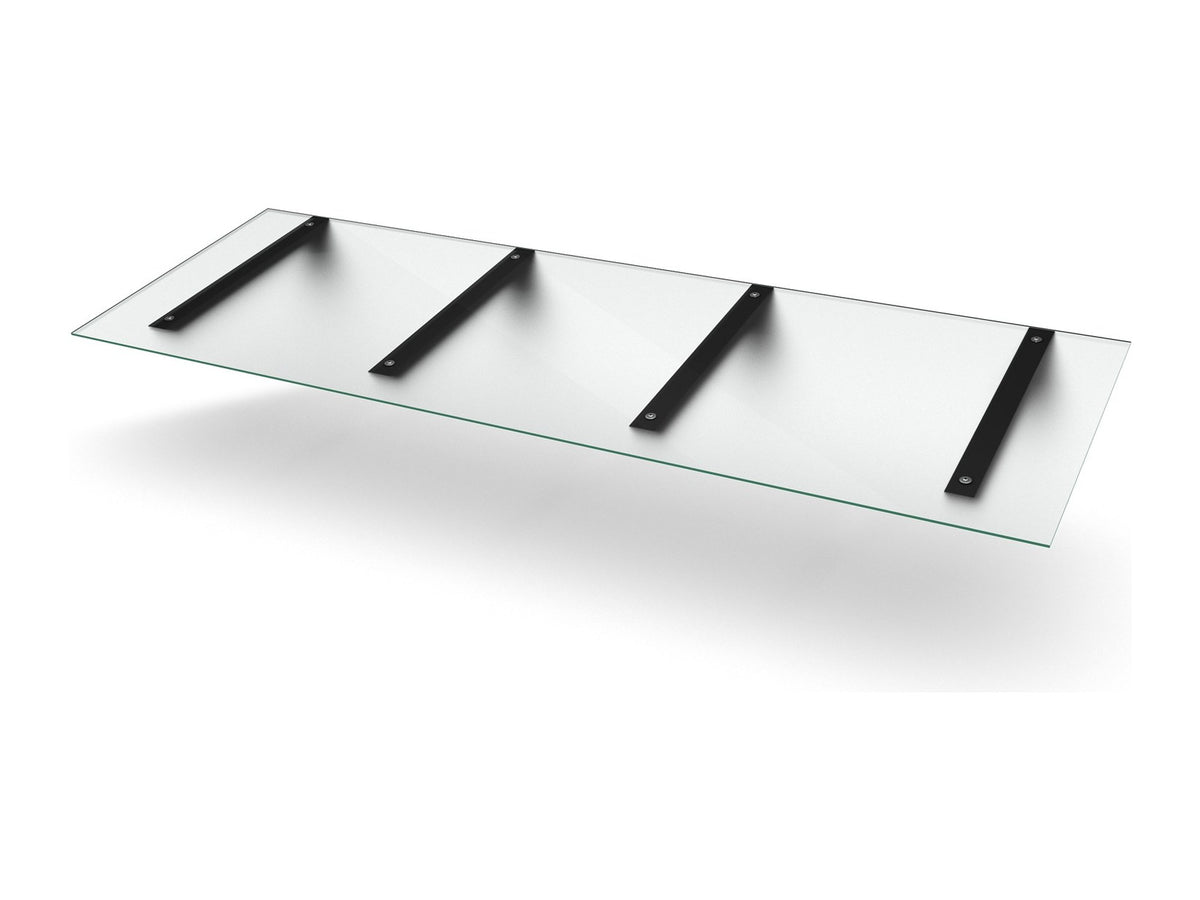 Vordach Erlangen 2500 mm mit schwarzen Konsolen und satiniertem Milchglas, vier Konsolen #Material Dach_Milchglas