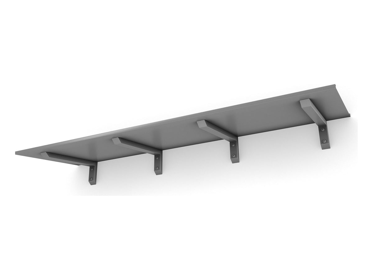 Vordach Erlangen 2500 mm von unten, silbernes Aluminiumdach mit silbernen Konsolen #Material Dach_Aluminium Silber