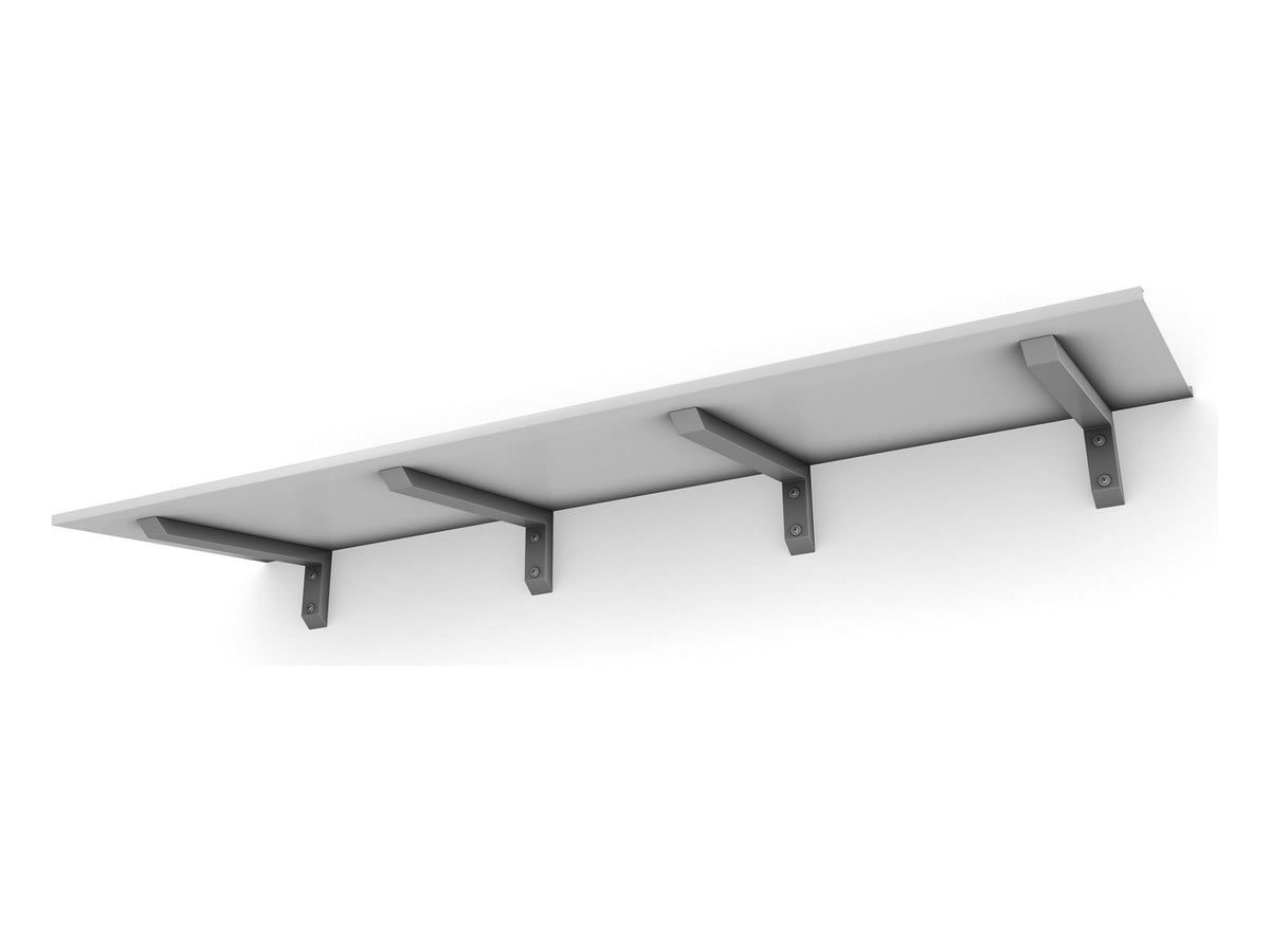 Vordach Erlangen 2500 mm von unten, weißes Aluminiumdach mit silbernen Konsolen #Material Dach_Aluminium Weiß