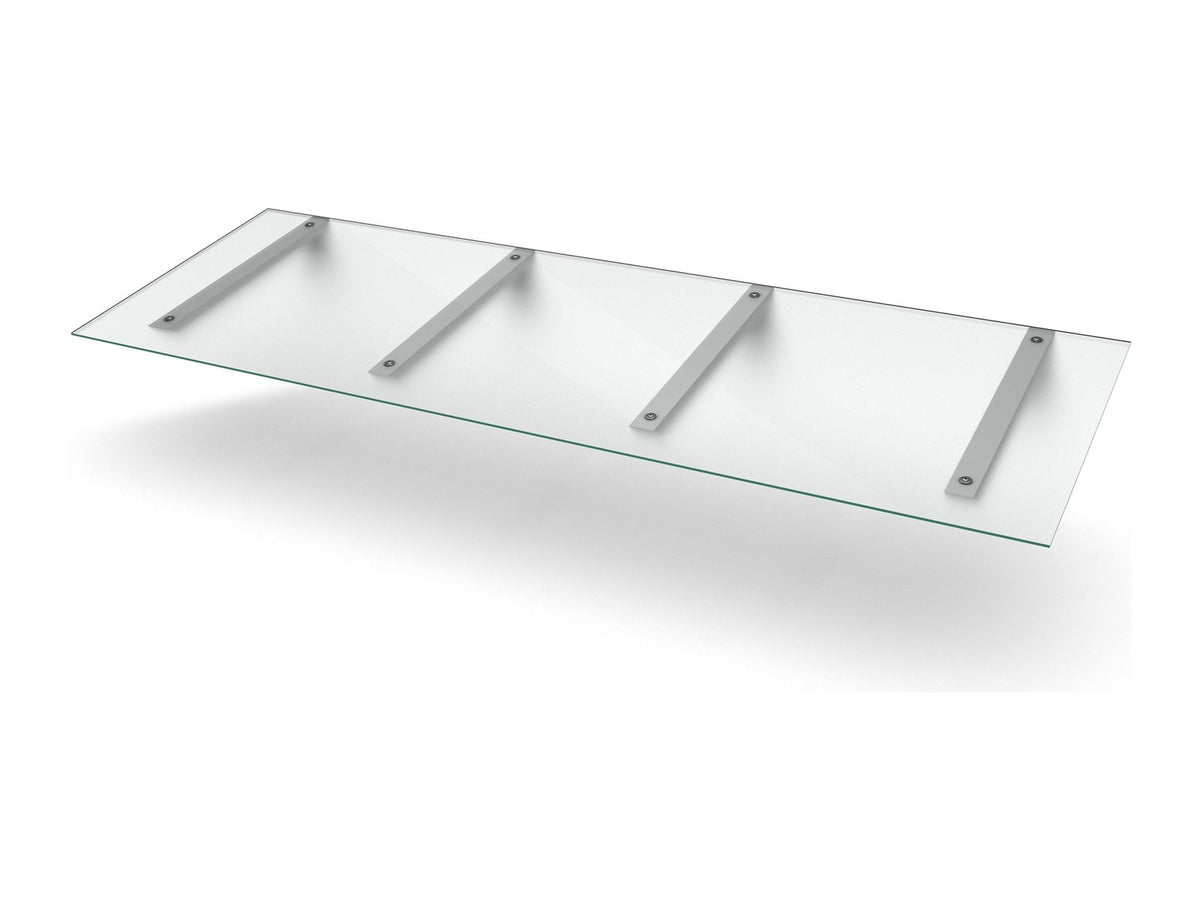 Vordach Erlangen 2500 mm mit weißen Konsolen und satiniertem Milchglas, vier Konsolen #Material Dach_Milchglas