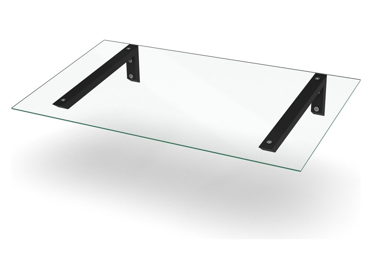 Vordach Modell Erlangen aus Klarglas mit schwarzen Edelstahlkonsolen, Breite 1500 mm