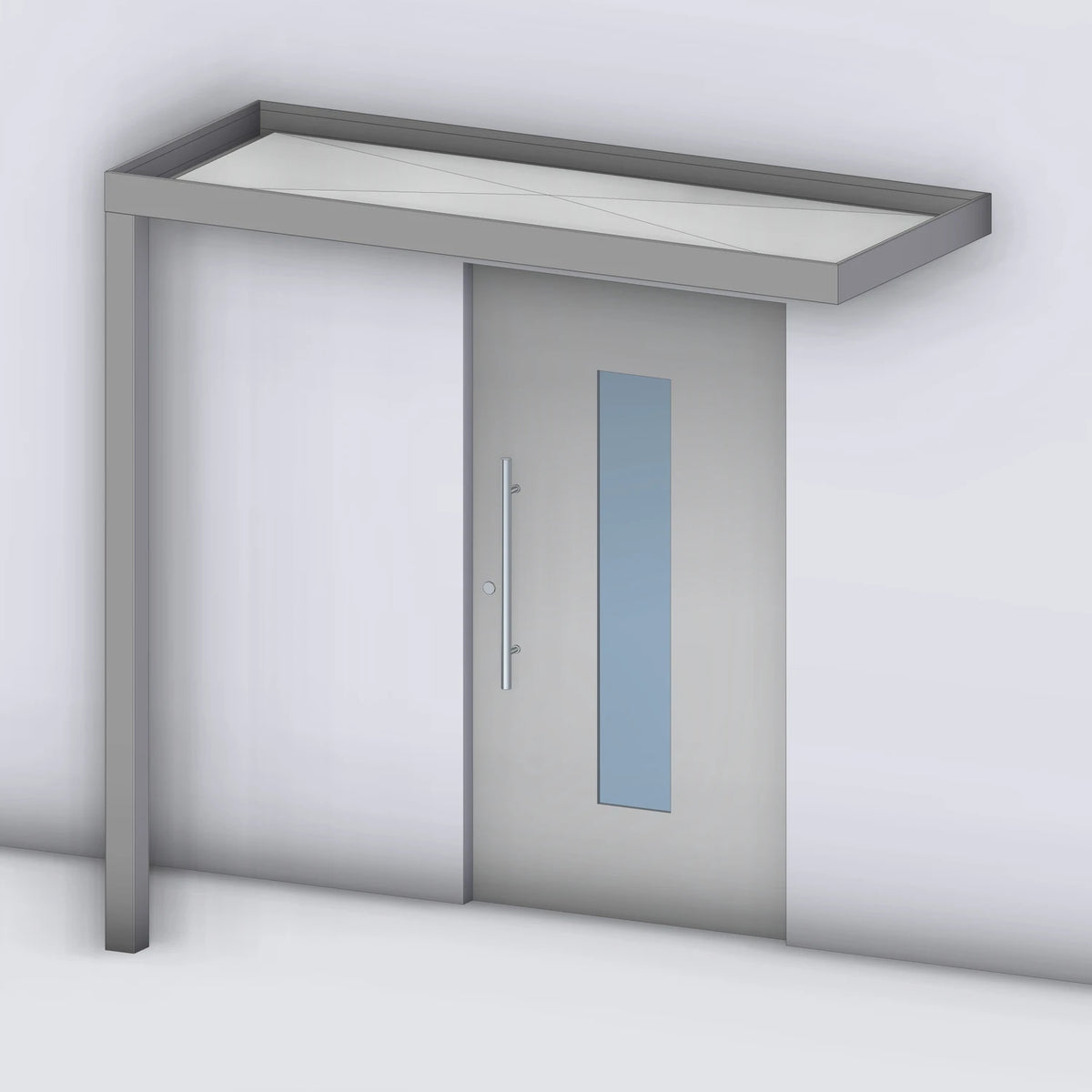 Vordach Platin 125 mit Eckstütze links, Rendering