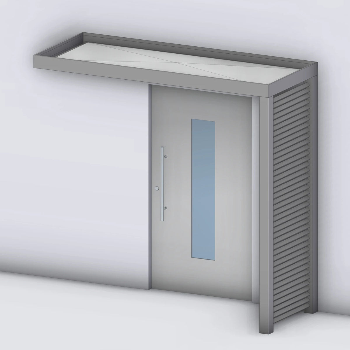 Vordach Platin 125 mit Aluminium-Sprossenseitenteil rechts, Rendering