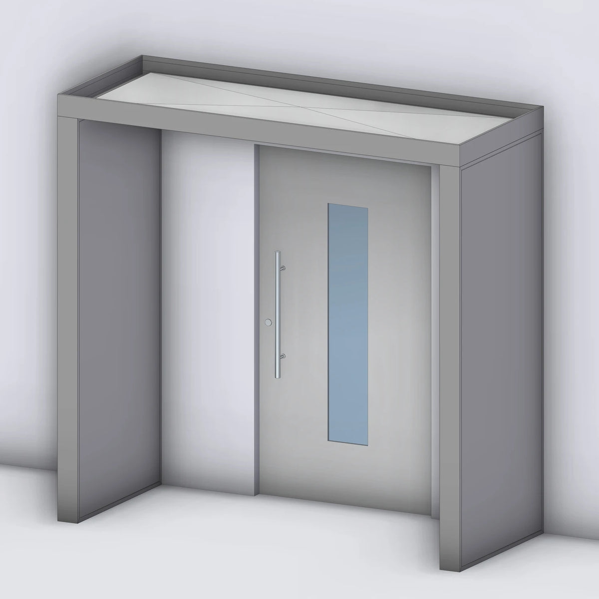 Vordach Platin 125 mit geschlossenem Aluminium-Seitenteil links und rechts, Rendering