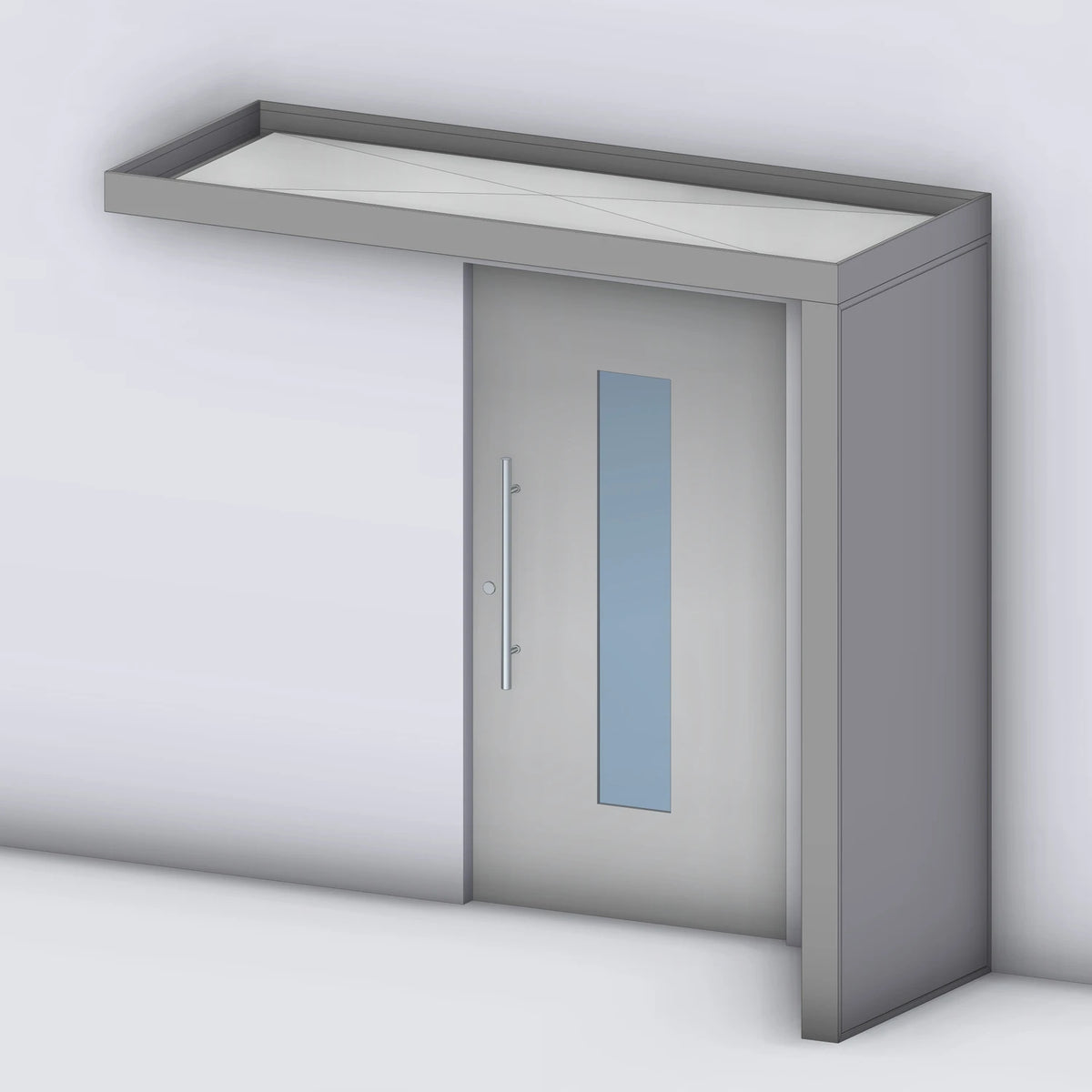 Vordach Platin 125 mit geschlossenem Aluminium-Seitenteil rechts, Rendering