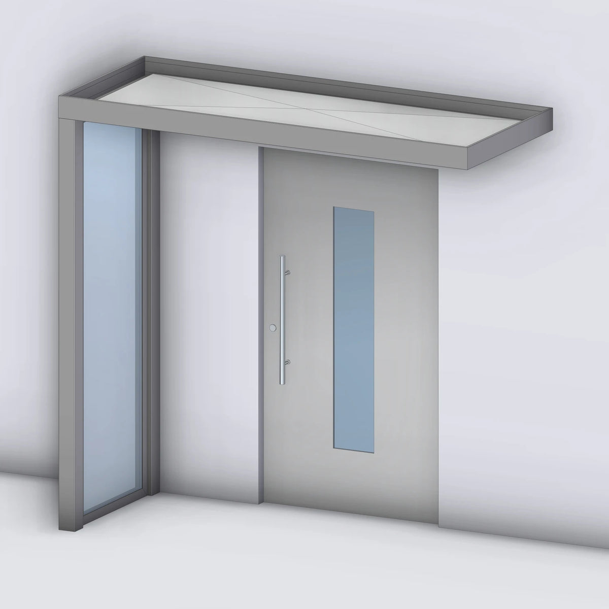 Vordach Platin 125 mit Glas-Seitenteil links, Rendering