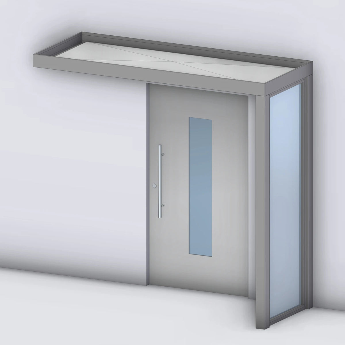 Vordach Platin 125 mit Glas-Seitenteil rechts, Rendering