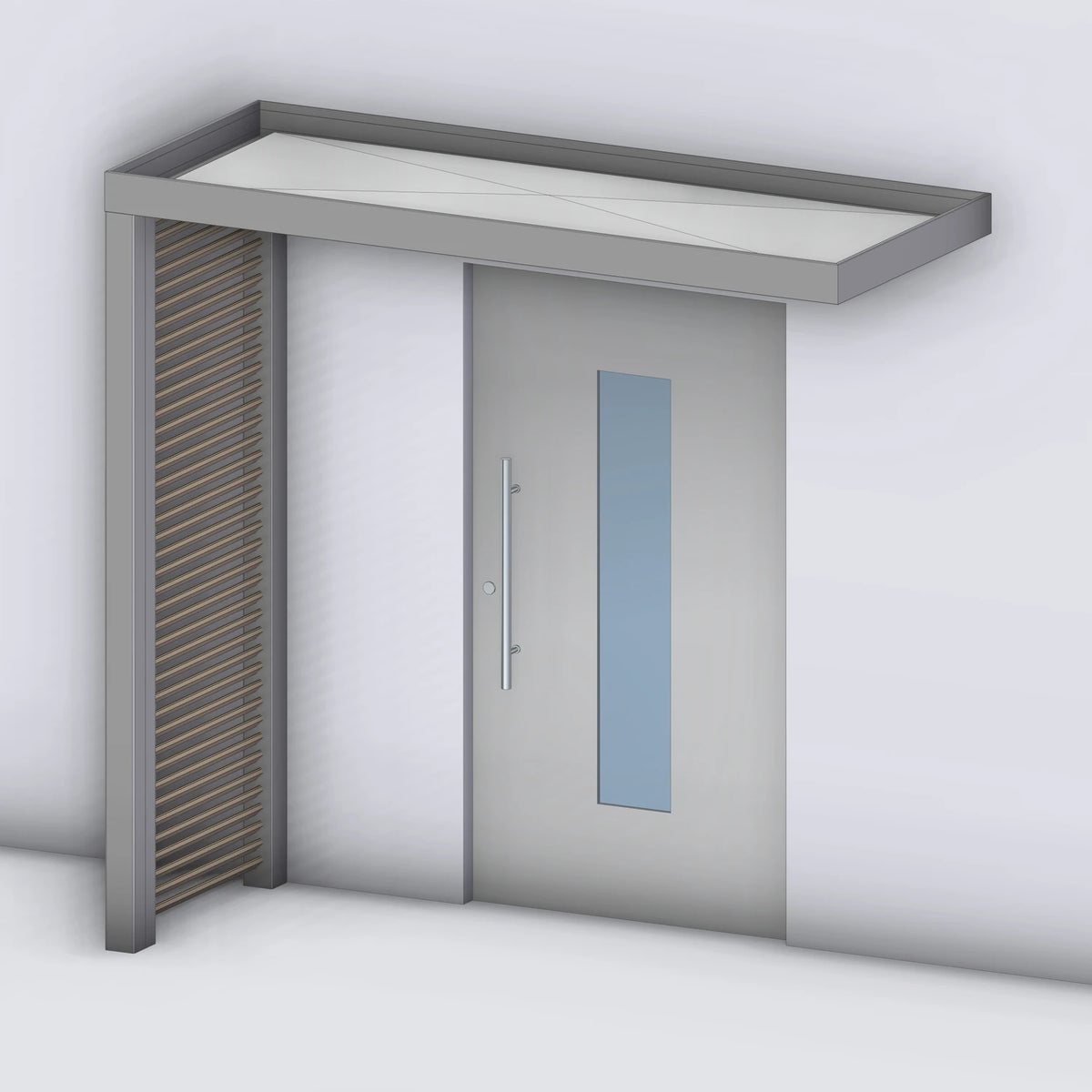 Vordach Platin 125 mit Holz-Sprossenseitenteil links, Rendering