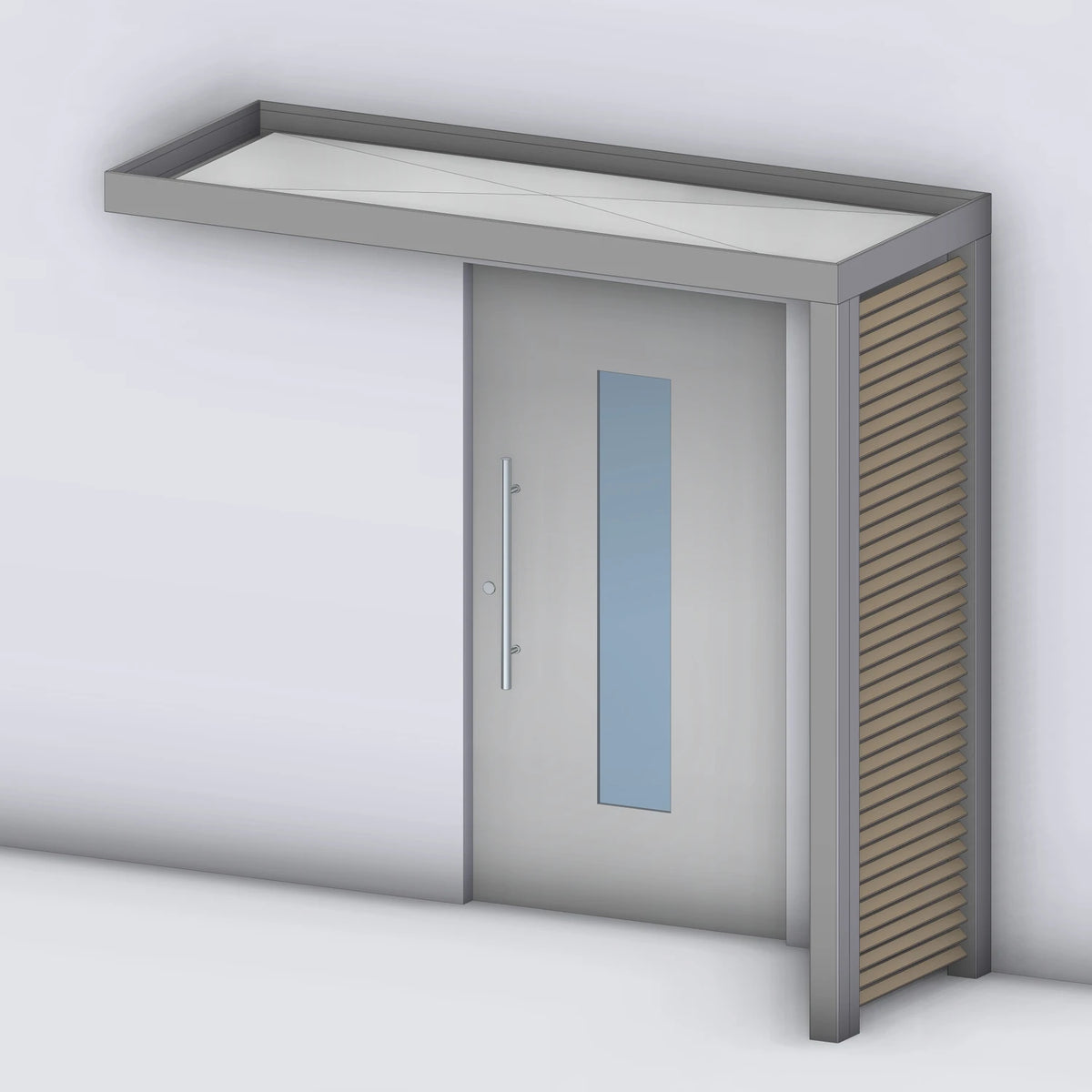 Vordach Platin 125 mit Holz-Sprossenseitenteil rechts, Rendering