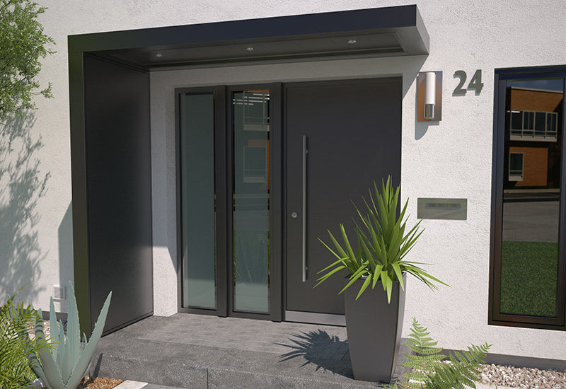 Vordach Modell Platin mit Seitenteil