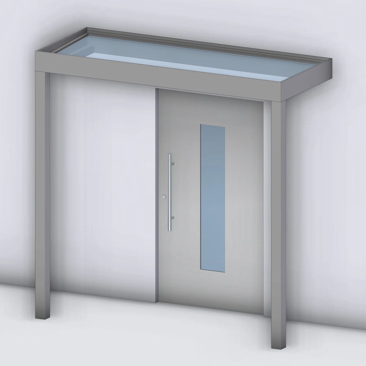 Vordach Platin VSG mit Eckstütze links und rechts, Rendering