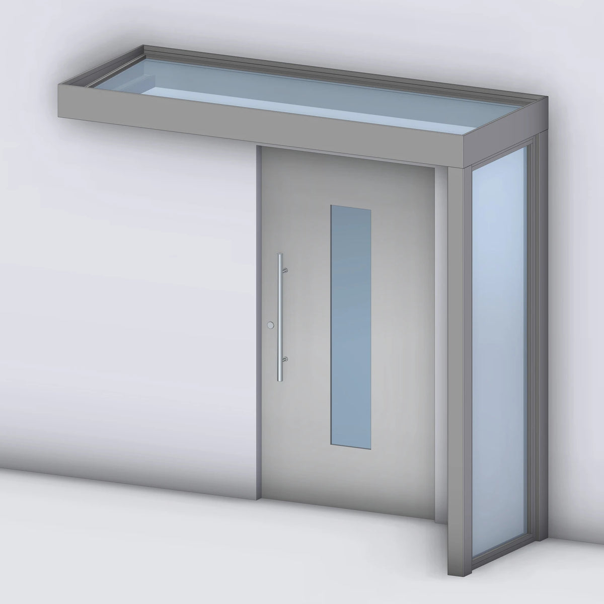 Vordach Platin VSG mit Glas-Seitenteil rechts, Rendering