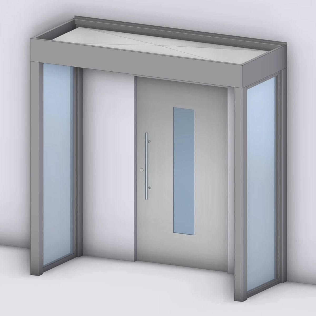 Vordach Platin auf Tragwerk 245 mit Glas-Seitenteil links und rechts, Rendering