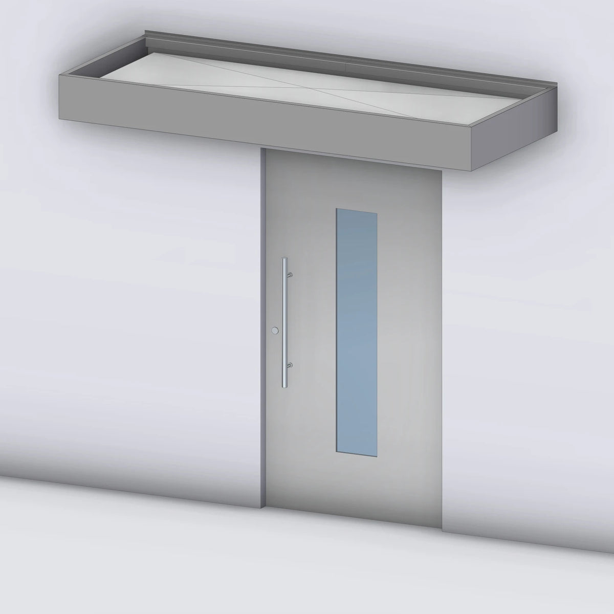 Vordach Platin auf Tragwerk 245 VSG freitragend ohne Seitenteil, Rendering (Darstellung mit Paneeleindeckung)