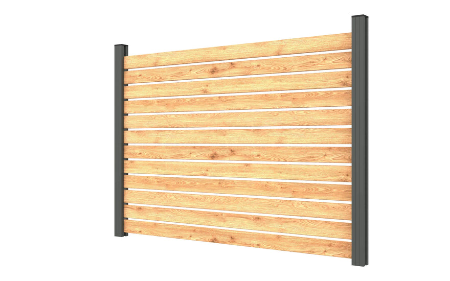 Sichtschutzzaun 135x180cm aus Aluminium und Holzoptik, anthrazit, mit Abstand zwischen den Lamellen