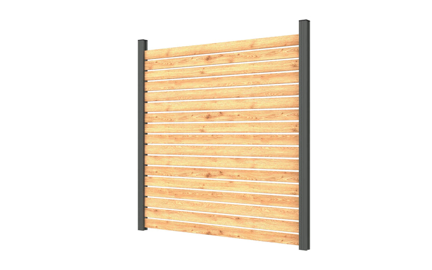Sichtschutzzaun 190x180 cm aus Aluminium und Holzoptik, anthrazit, mit Abstand, freigestellt