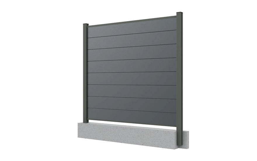 Zaun Sichtschutz aus Alu und WPC, 190cm hoch, anthrazit, einbetoniert, modern