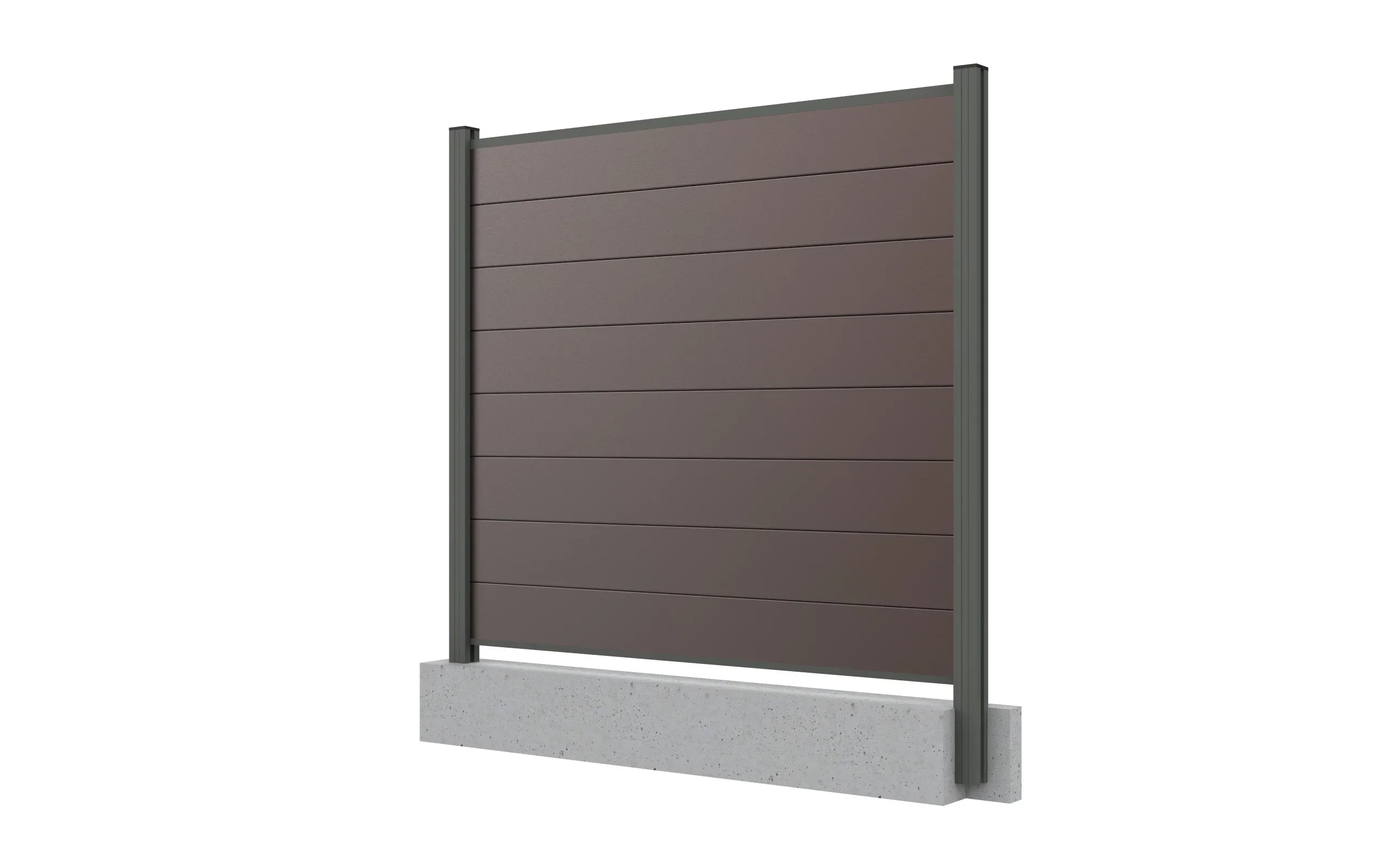 Zaun Sichtschutz aus Alu und WPC, 190cm hoch, Farbe Choco Mix, einbetoniert auf Betonsockel