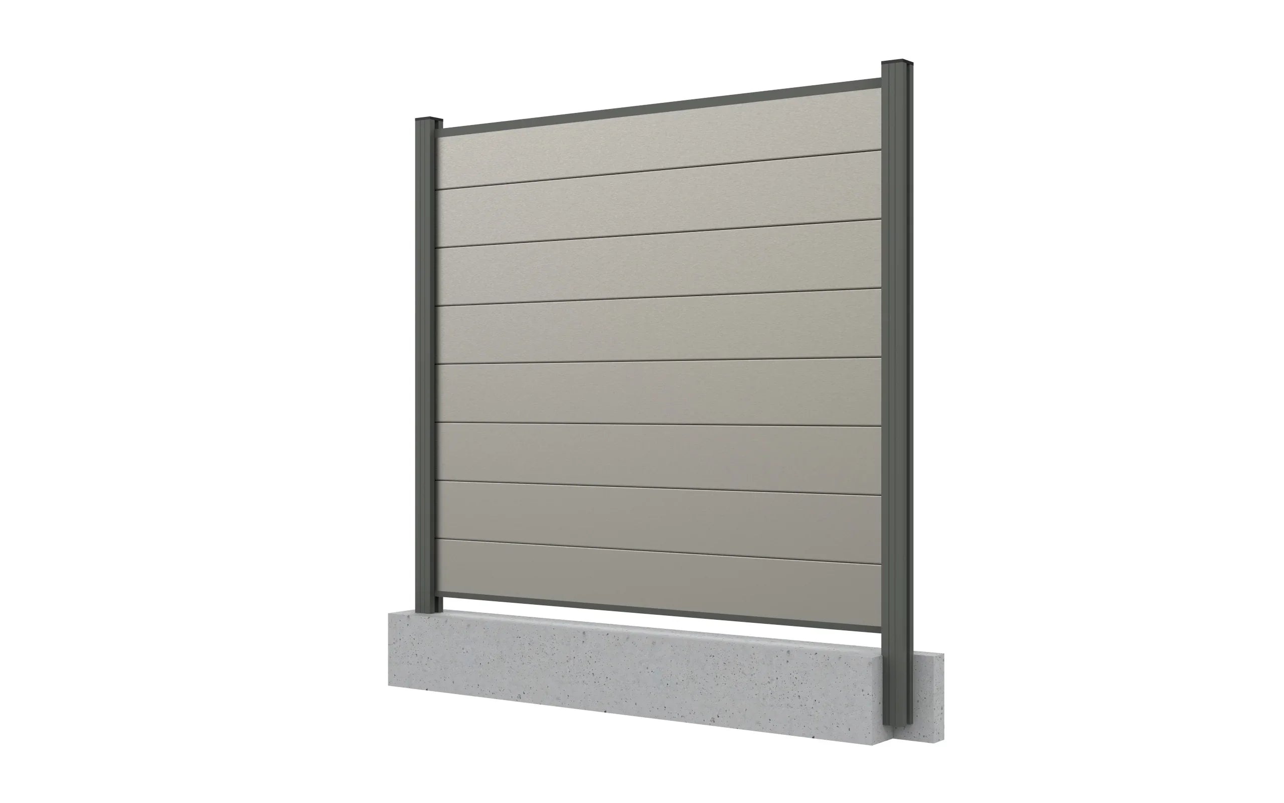 Zaun Sichtschutz aus Alu und WPC, 190cm hoch, steingrau, einbetoniert, moderne Optik