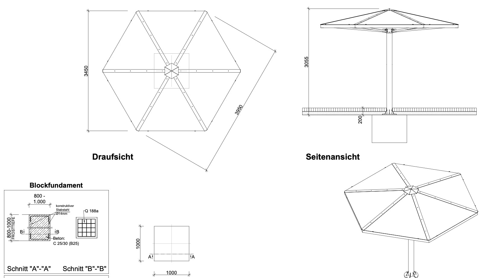 Raucherunterstand, Personenunterstand, Sonnenschutz Modell Regensburg 640
